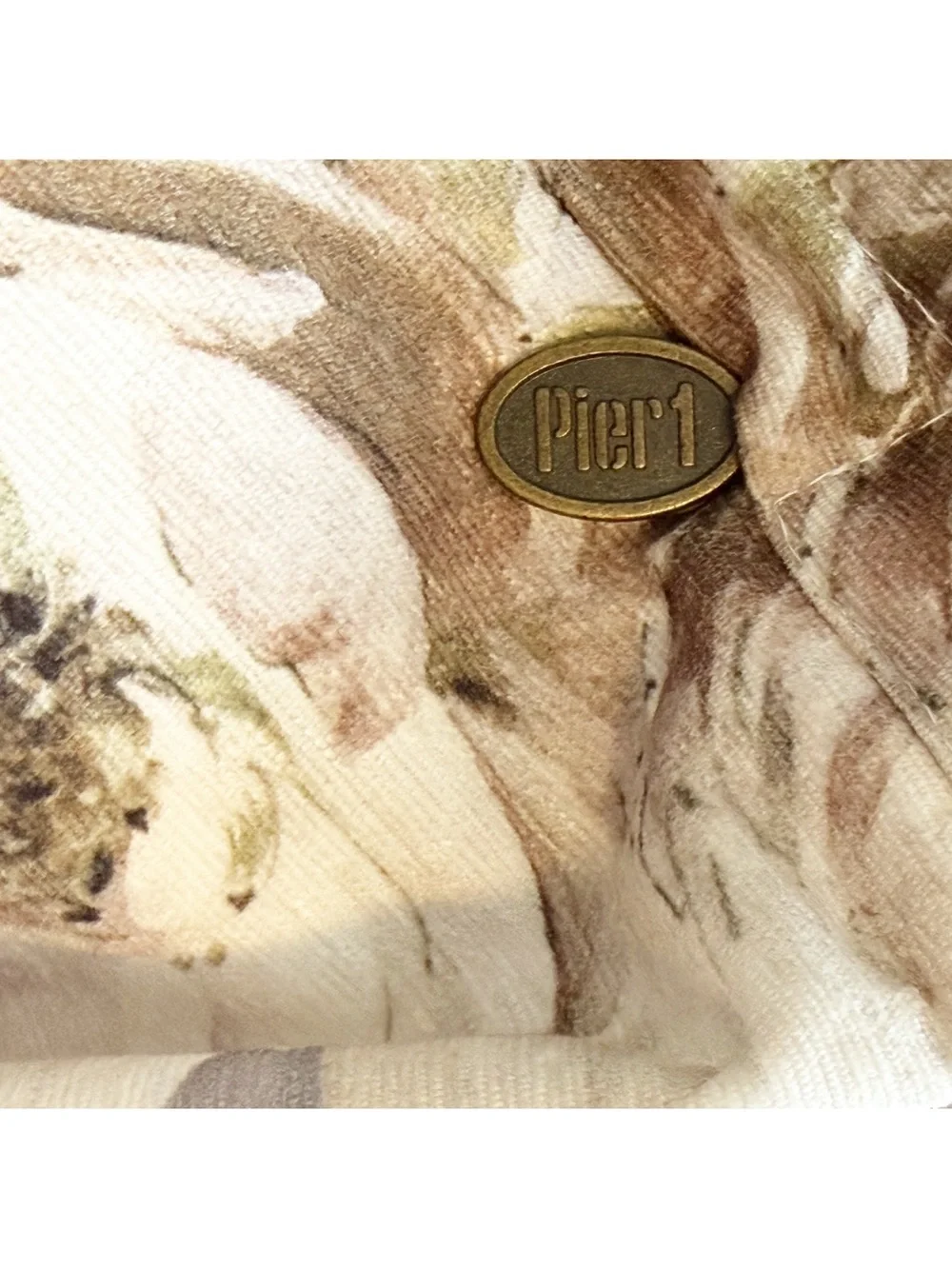 PIER 1 ONE Gray Beige Floral Velveteen Lumbar Pillow Sham Zip Close 13” X 21”
